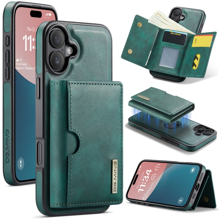 Funda de Cuero Extraíble para iPhone 16 Plus Dg.Ming M6 con Tarjetero Rfid Tres Pliegues (Verde)