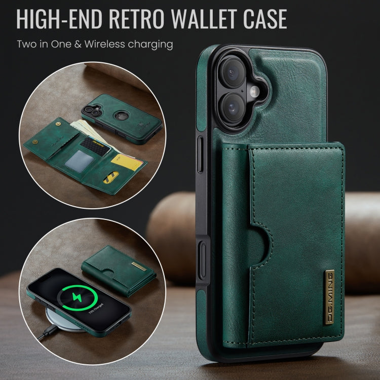 Funda de Cuero Extraíble para iPhone 16 Plus Dg.Ming M6 con Tarjetero Rfid Tres Pliegues (Verde)
