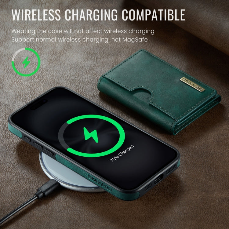 Funda de Cuero Extraíble para iPhone 16 Plus Dg.Ming M6 con Tarjetero Rfid Tres Pliegues (Verde)