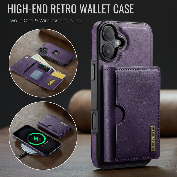 Funda de Cuero Extraíble para iPhone 16 Plus Serie Dg.Ming M6 con Tarjetero Rfid de Tres Pliegues (Morado)