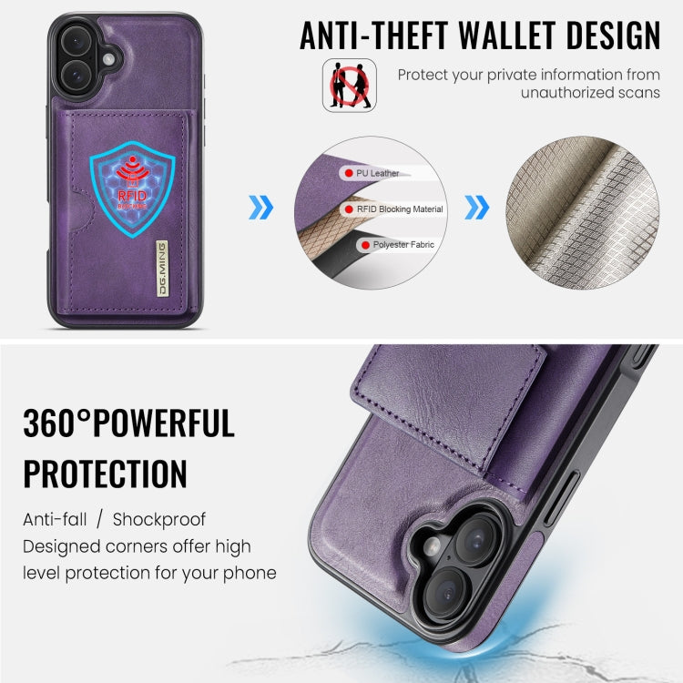 Funda de Cuero Extraíble para iPhone 16 Plus Serie Dg.Ming M6 con Tarjetero Rfid de Tres Pliegues (Morado)
