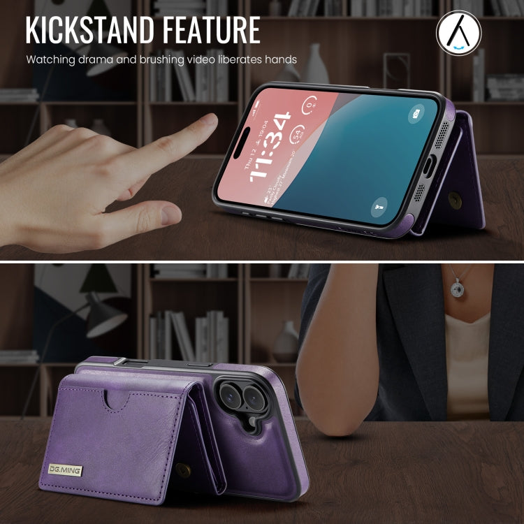 Funda de Cuero Extraíble para iPhone 16 Plus Serie Dg.Ming M6 con Tarjetero Rfid de Tres Pliegues (Morado)