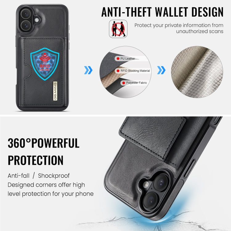 Funda de Cuero Extraíble para iPhone 16 Serie Dg.Ming M6 con Tarjetero Rfid de Tres Pliegues (Negro)