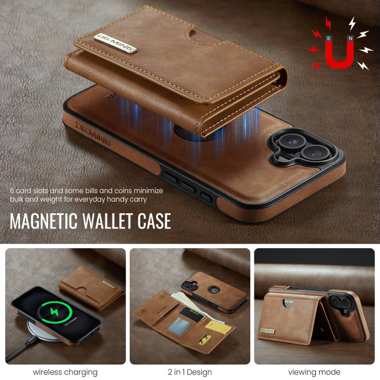 Funda de Cuero Extraíble para iPhone 16 Serie Dg.Ming M6 con Tarjetero Rfid de Tres Pliegues (Marrón)