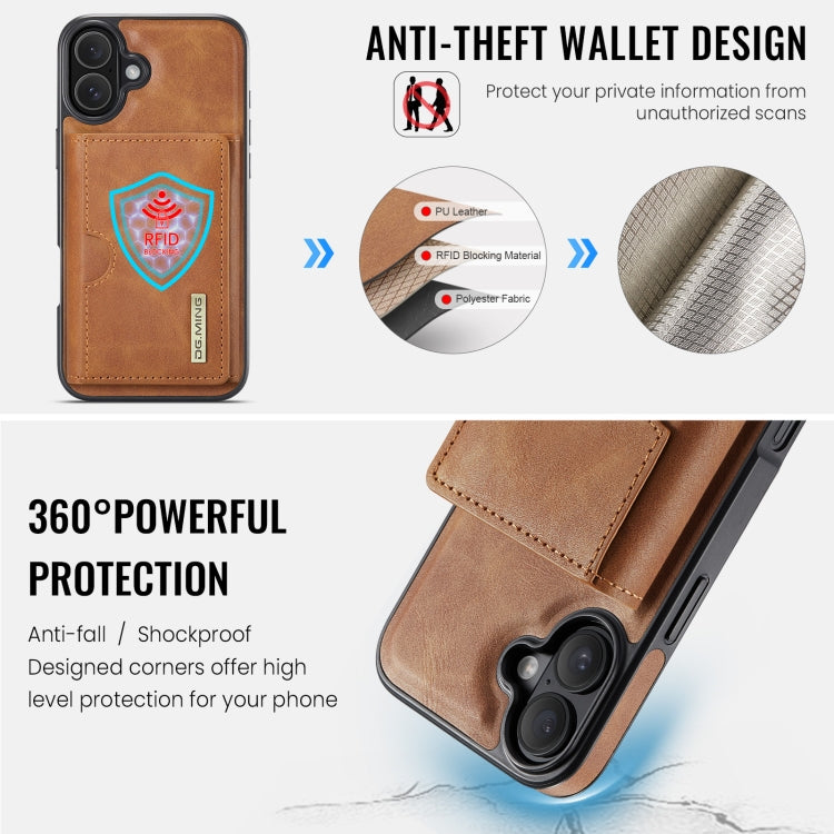 Funda de Cuero Extraíble para iPhone 16 Serie Dg.Ming M6 con Tarjetero Rfid de Tres Pliegues (Marrón)