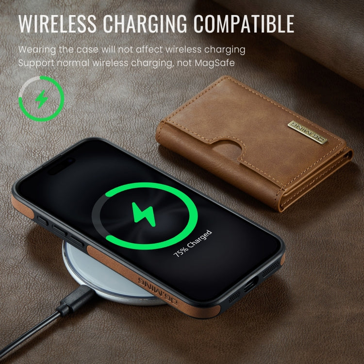 Funda de Cuero Extraíble para iPhone 16 Serie Dg.Ming M6 con Tarjetero Rfid de Tres Pliegues (Marrón)