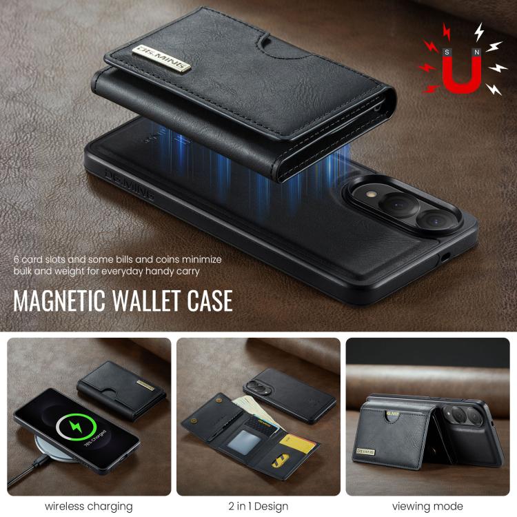 Funda de cuero extraíble con tres pliegues RFID para Samsung Galaxy S25 Edge 5G DG.MING M6 Series (negro)