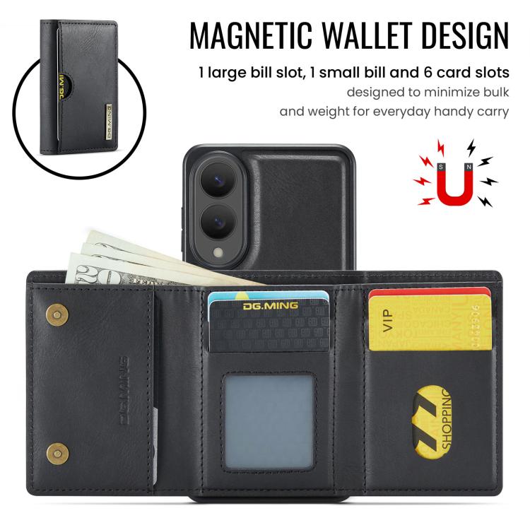 Funda de cuero extraíble con tres pliegues RFID para Samsung Galaxy S25 Edge 5G DG.MING M6 Series (negro)