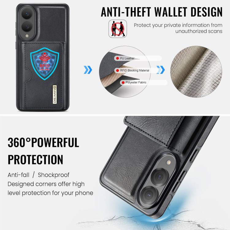 Funda de cuero extraíble con tres pliegues RFID para Samsung Galaxy S25 Edge 5G DG.MING M6 Series (negro)