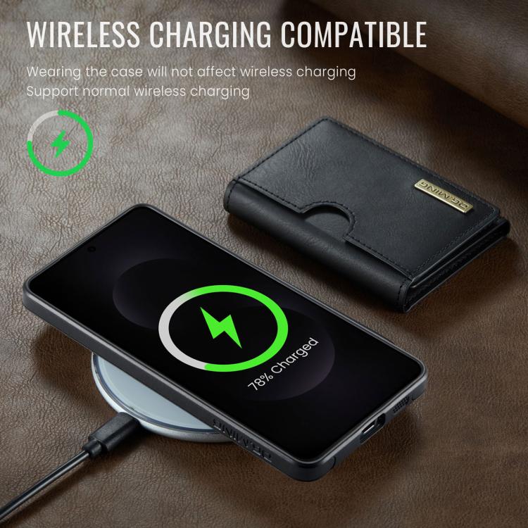 Funda de cuero extraíble con tres pliegues RFID para Samsung Galaxy S25 Edge 5G DG.MING M6 Series (negro)