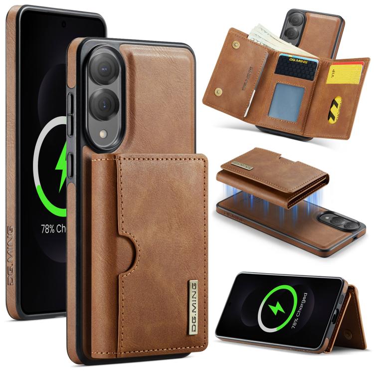 Funda de cuero extraíble para Samsung Galaxy S25 Edge 5G, serie DG.MING M6, con tarjetero RFID de tres pliegues (marrón)
