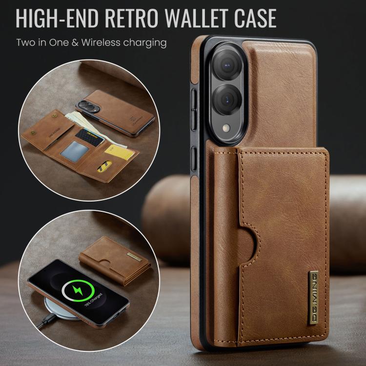 Funda de cuero extraíble para Samsung Galaxy S25 Edge 5G, serie DG.MING M6, con tarjetero RFID de tres pliegues (marrón)