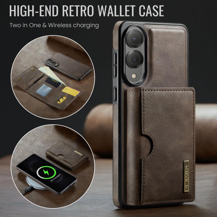 Funda de cuero extraíble para Samsung Galaxy S25 Edge 5G, serie DG.MING M6, con tarjetero RFID de tres pliegues (café)