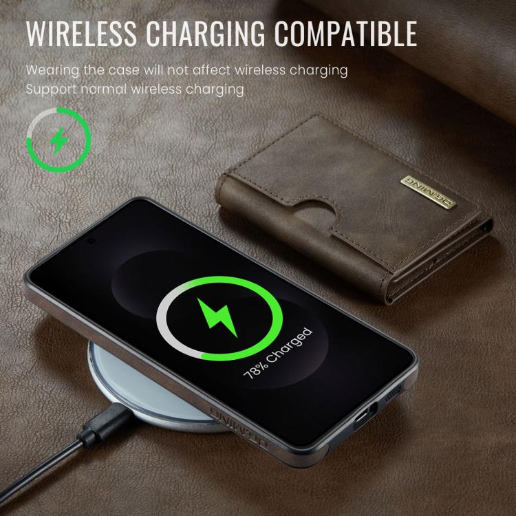 Funda de cuero extraíble para Samsung Galaxy S25 Edge 5G, serie DG.MING M6, con tarjetero RFID de tres pliegues (café)