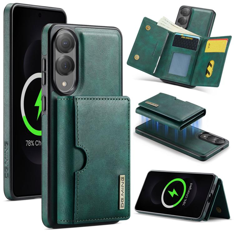 Funda de cuero extraíble con tres pliegues RFID para Samsung Galaxy S25 Edge 5G DG.MING M6 Series (verde)