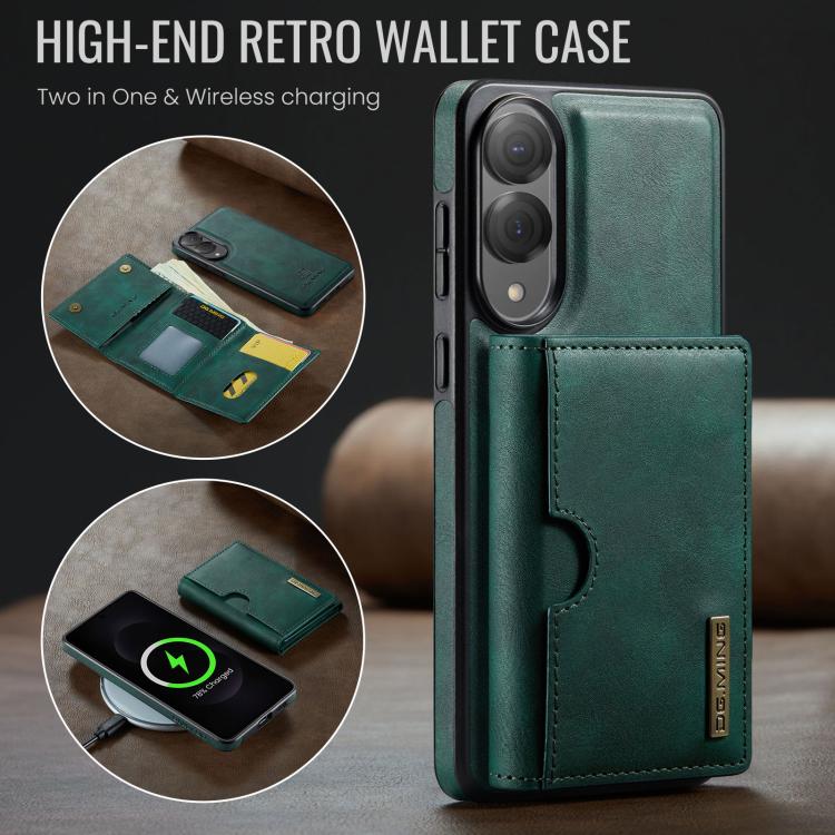 Funda de cuero extraíble con tres pliegues RFID para Samsung Galaxy S25 Edge 5G DG.MING M6 Series (verde)