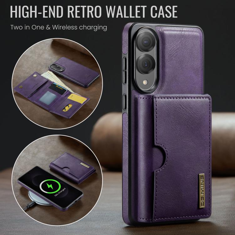 Funda de cuero extraíble para Samsung Galaxy S25 Edge 5G, serie DG.MING M6, con tarjetero RFID de tres pliegues (morado)