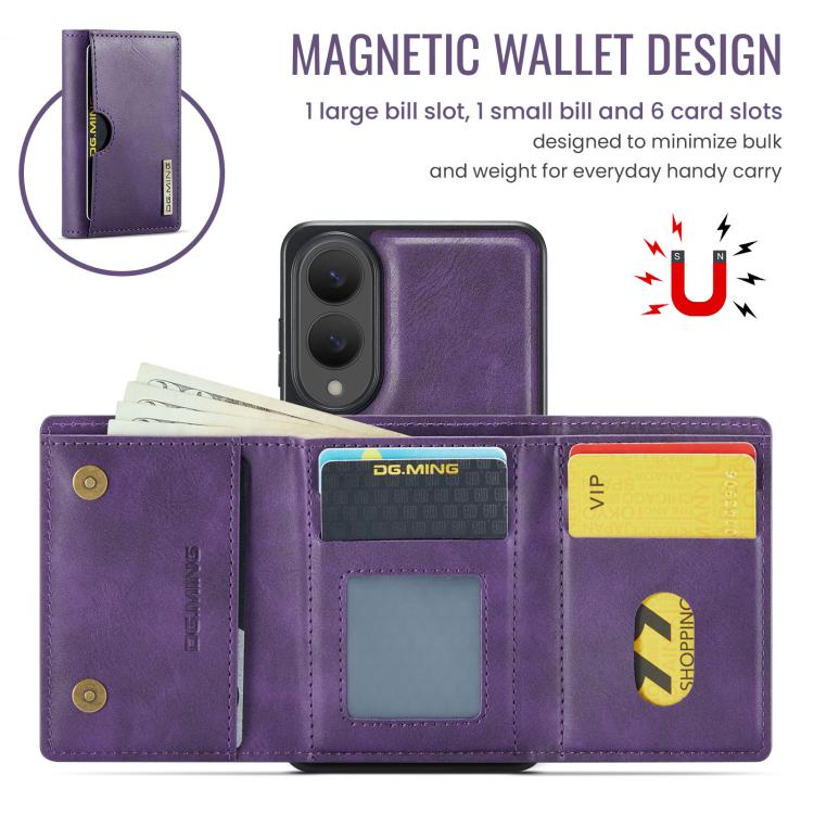 Funda de cuero extraíble para Samsung Galaxy S25 Edge 5G, serie DG.MING M6, con tarjetero RFID de tres pliegues (morado)