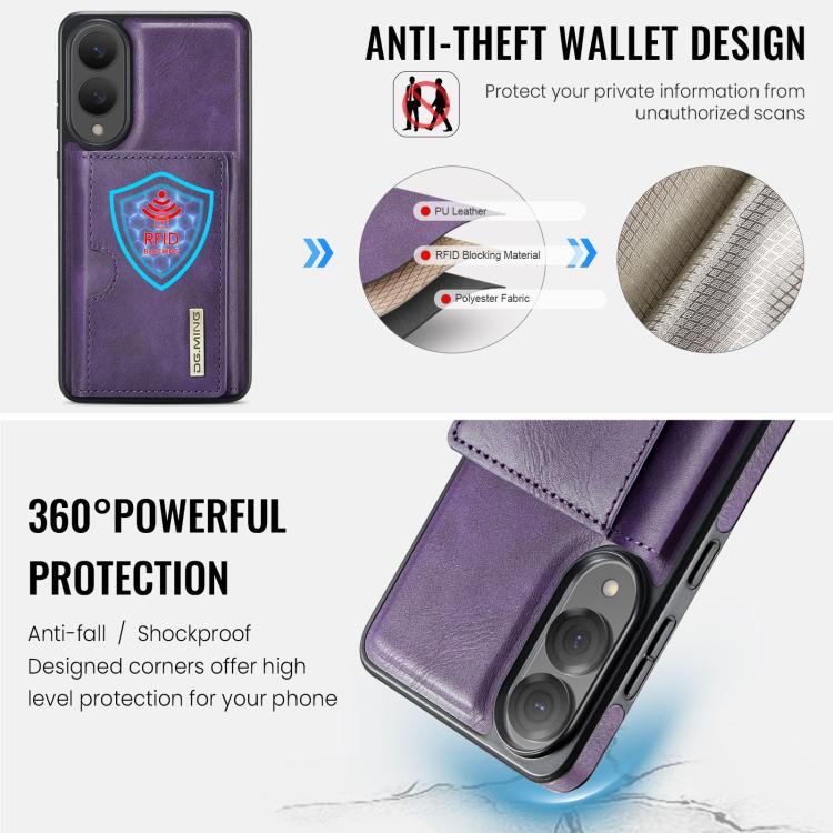 Funda de cuero extraíble para Samsung Galaxy S25 Edge 5G, serie DG.MING M6, con tarjetero RFID de tres pliegues (morado)