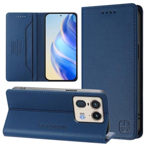 Funda de Cuero Motorola Edge 50 Ultra / X50 Ultra Rc01 con Doble Pliegue y Succión Magnética (Azul Oscuro)