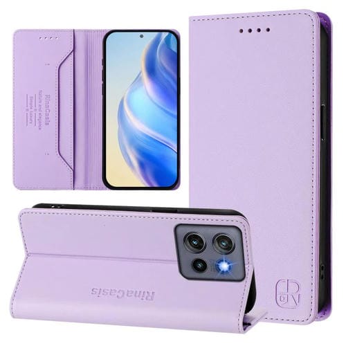 Funda de Cuero con Doble Pliegue y Succión Magnética para Motorola Moto G Stylus 5G 2025 Rc01 (Morado Claro)