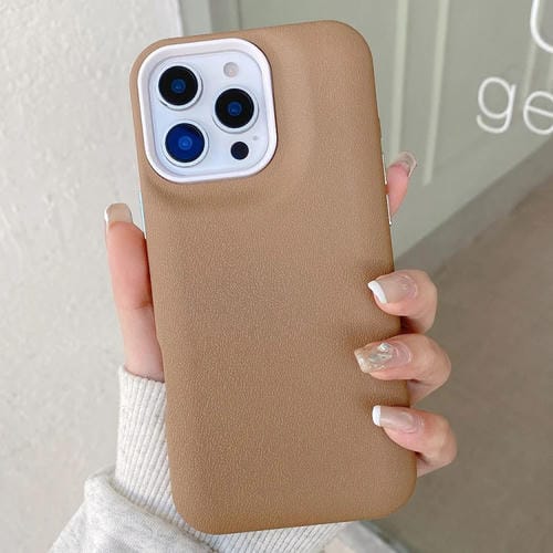 Funda de cuero con textura para iPhone 14 Pro (Caqui)