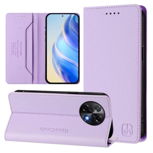 Funda de Cuero con Doble Pliegue y Succión Magnética RFID para Tecno Camon 30S / 30S Pro 5G Rc01 (Morado Claro)