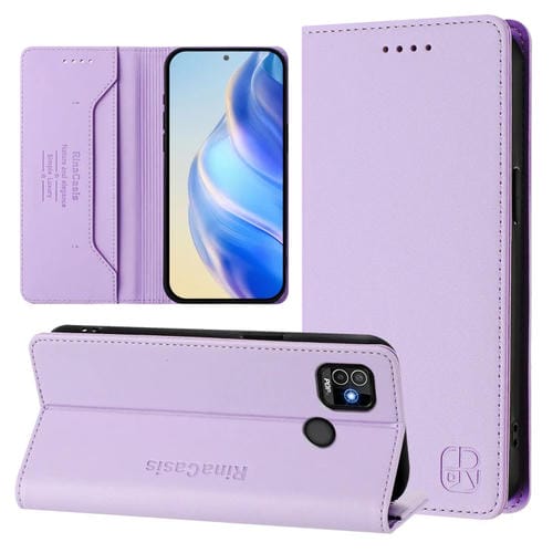 Funda de Cuero Rfid con Doble Pliegue y Succión Magnética para Tecno Pop 5 Rc01 (Morado Claro)