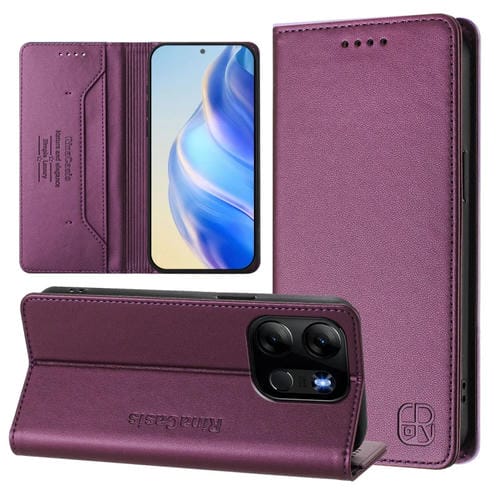 Funda de Cuero con Doble Pliegue y Succión Magnética RFID para Tecno Pop 7/7 Pro/Spark Go 2023 Rc01 (Violeta)