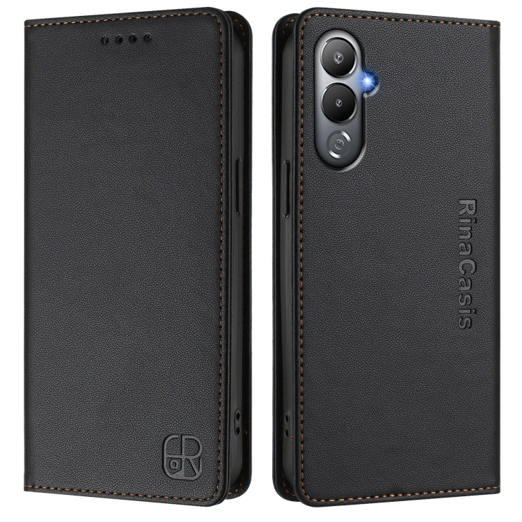 Funda Cuero Rfid Tecno Pova 4 Rc01 Doble Pliegue Succión Magnética (Negra)