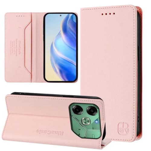 Funda de Cuero para Tecno Pova 6 4G Rc01 con Doble Pliegue y Succión Magnética Rfid (Rosa)