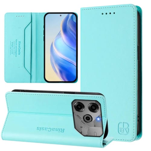 Funda de Cuero para Tecno Pova 6 5G y 6 Pro 5G Rc01 con Doble Pliegue y Succión Magnética (Verde Menta)