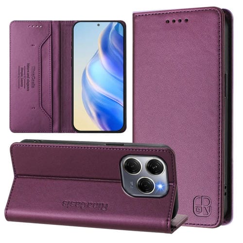 Funda de Cuero para Tecno Spark 20 Pro 5G Rc01 con Doble Pliegue y Succión Magnética Rfid (Violeta)