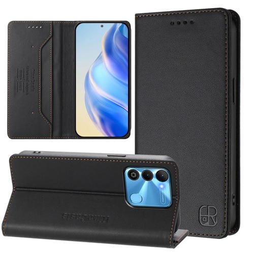 Funda de Cuero Rfid para Tecno Spark Go 2022/8C/9 Rc01 con Doble Pliegue y Succión Magnética (Negra)