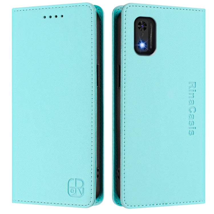 Funda de Cuero con Doble Pliegue y Succión Magnética Rfid para Itel A23 Pro / A17 / Tecno Pop 5 Rc01 (Verde Menta)