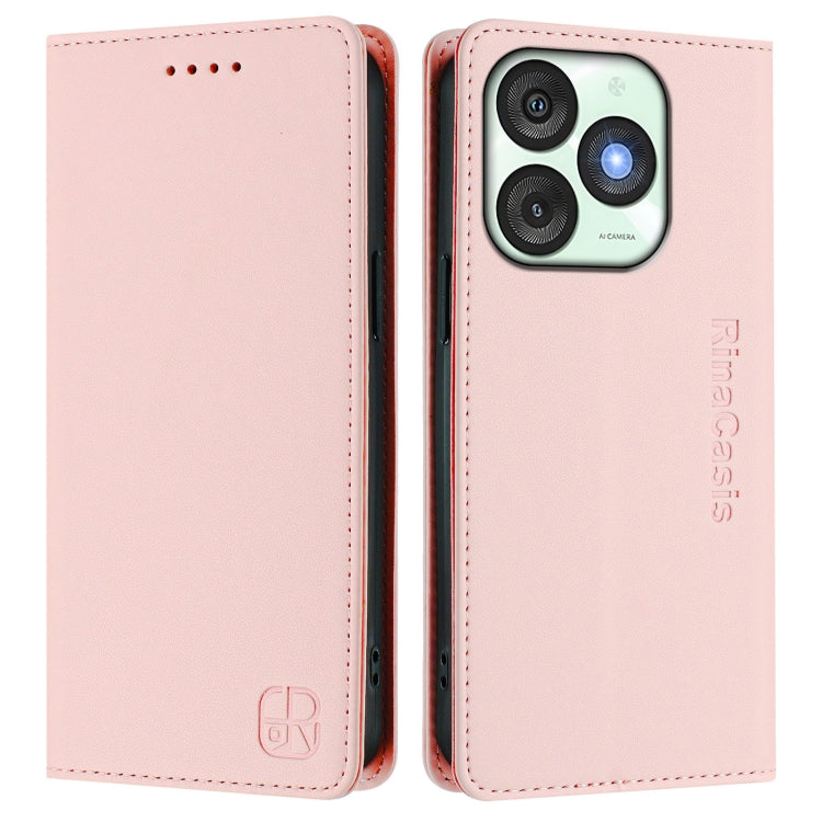Funda de Cuero Rfid para Teléfono Itel A50 Rc01 con Doble Pliegue y Succión Magnética (Rosa)