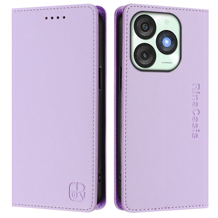 Funda de Cuero Rfid con Doble Pliegue y Succión Magnética para Teléfono Itel A50 Rc01 (Morado Claro)