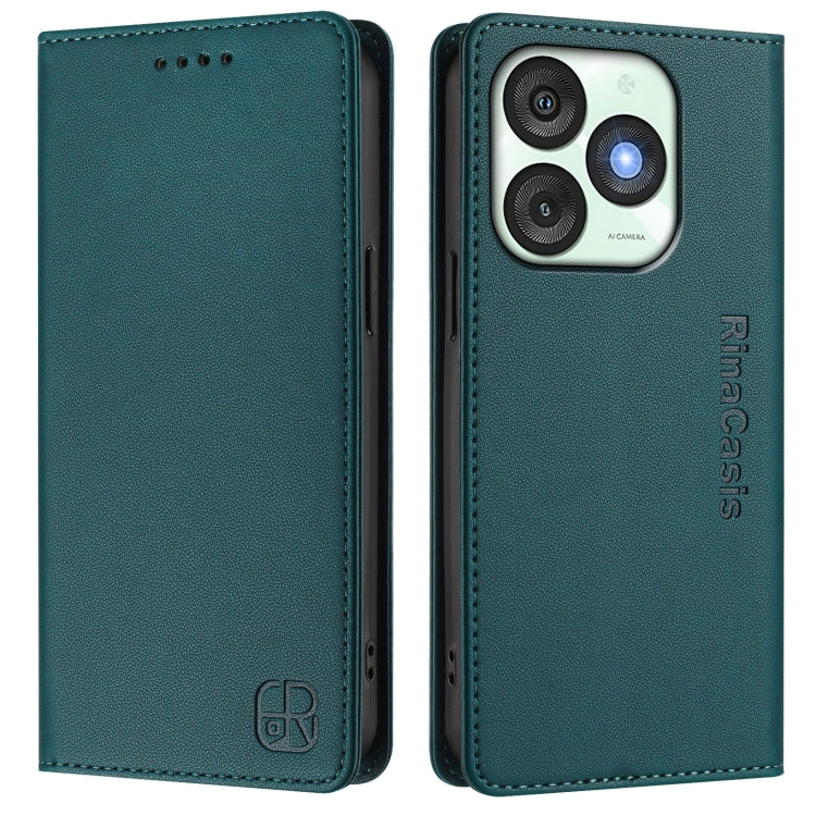 Funda de Cuero Rfid con Doble Pliegue y Succión Magnética para Teléfono Itel A50 Rc01 (Verde Oscuro)