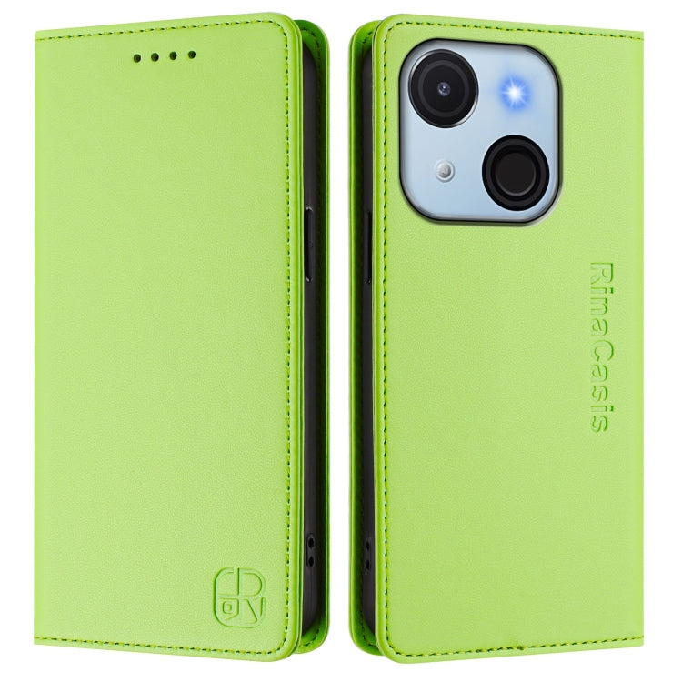 Funda de Cuero Rfid para Teléfono Itel A50C Rc01 con Doble Pliegue y Succión Magnética (Verde Hierba)