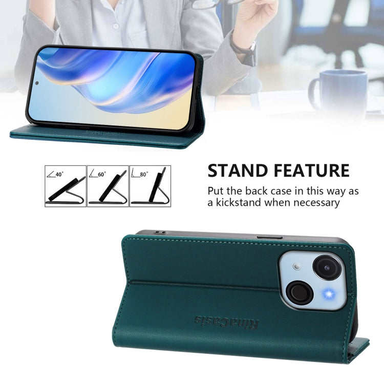 Funda de Cuero Rfid para Teléfono Itel A50C Rc01 con Doble Pliegue y Succión Magnética (Verde Oscuro)