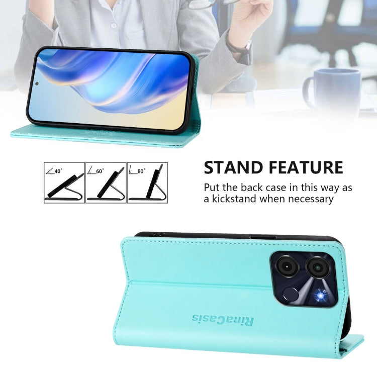 Funda de Cuero con Doble Pliegue y Succión Magnética para Teléfono Itel A60/60S Rc01 (Verde Menta)
