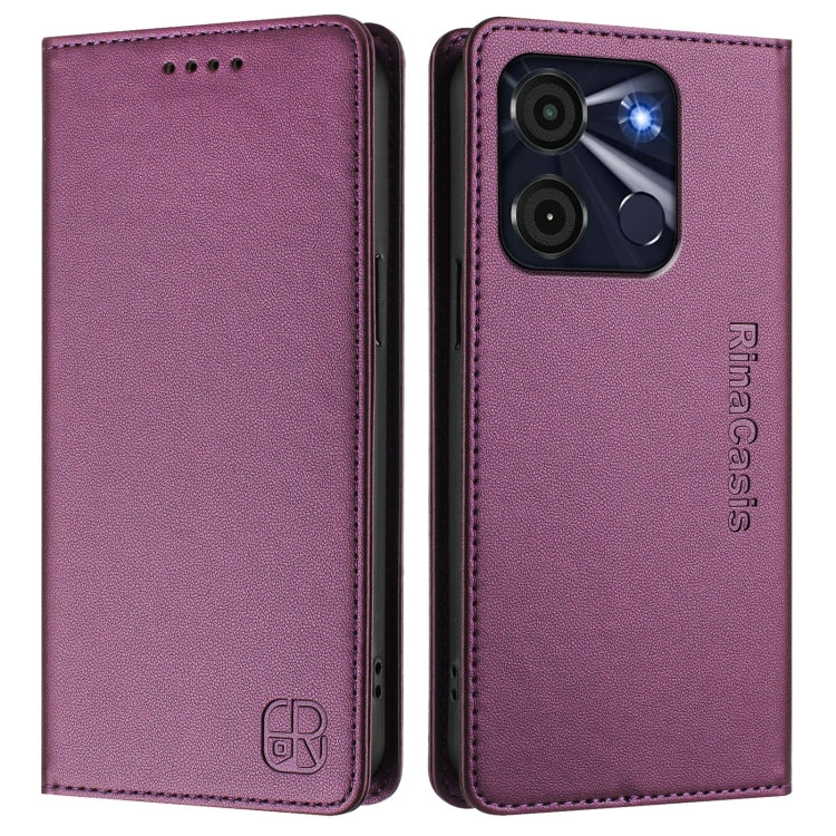 Funda de Cuero Itel A60/60S Rc01 con Doble Pliegue y Succión Magnética (Violeta)