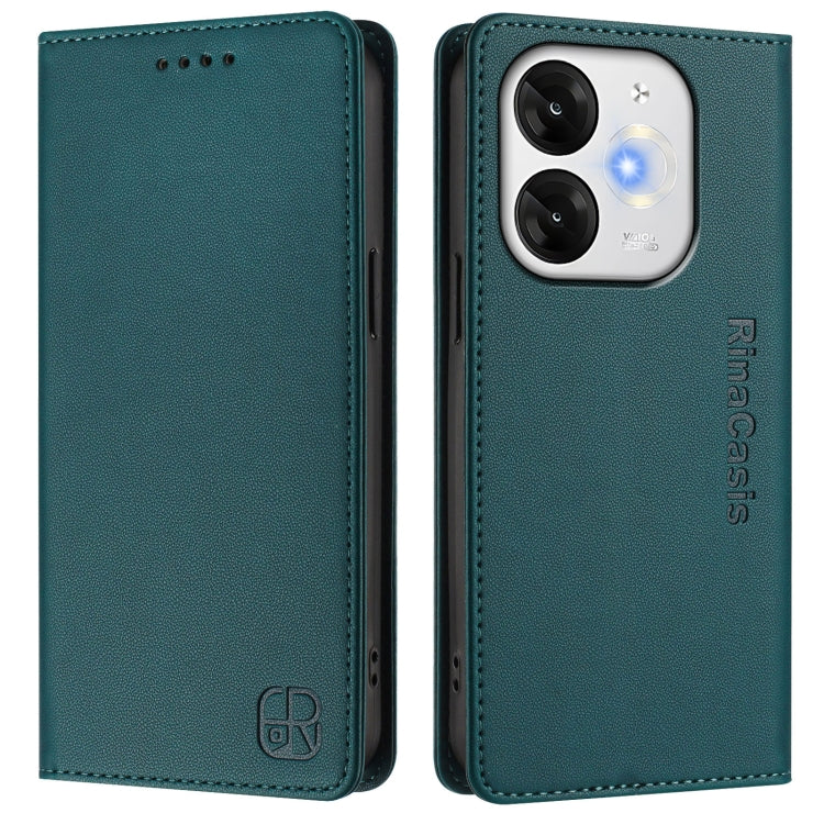 Funda de Cuero con Doble Pliegue y Succión Magnética Rfid para Itel A80 4G Rc01 (Verde Oscuro)