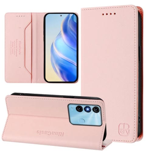 Funda de Cuero con Doble Pliegue y Succión Magnética Rfid para Itel P38/S17/Vision 3 Rc01 (Rosa)