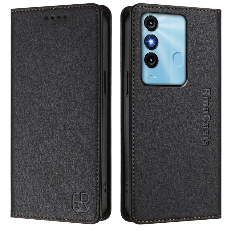 Funda de Cuero Rfid para Teléfono Itel P38/S17/Vision 3 Rc01 con Doble Pliegue y Succión Magnética (Negra)