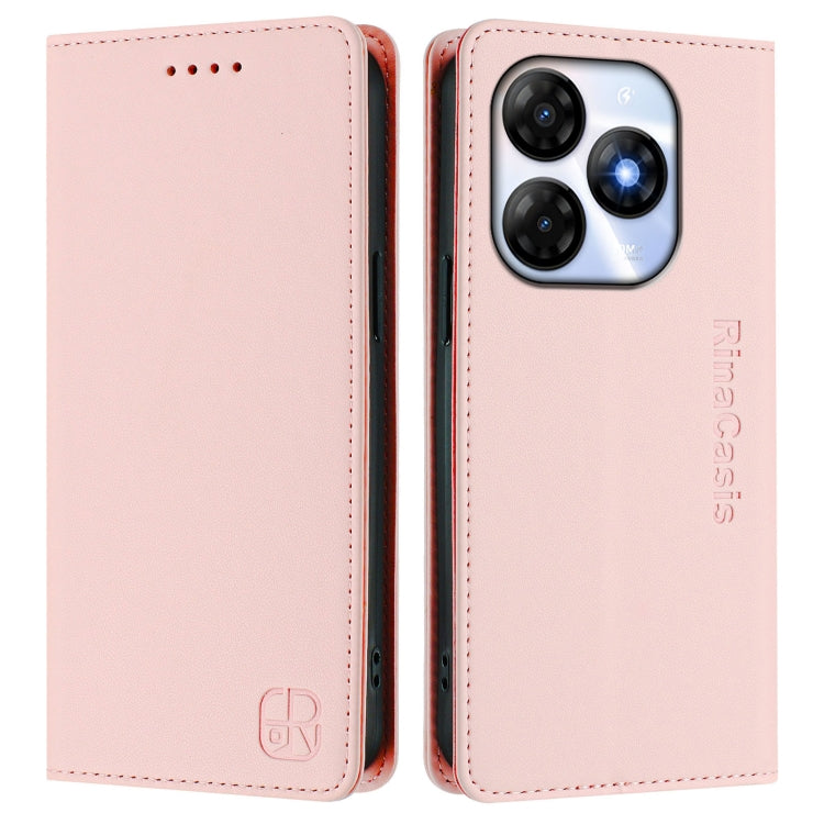 Funda de Cuero Rfid con Doble Pliegue y Succión Magnética para Itel P55 4G/Infinix Smart 8 Rc01 (Rosa)