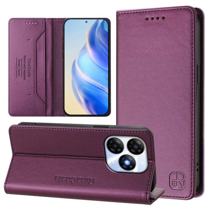 Funda de Cuero Rfid con Doble Pliegue y Succión Magnética para Itel P55 4G e Infinix Smart 8 Rc01 (Violeta)