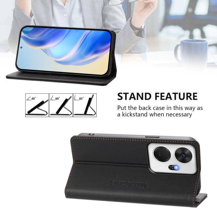Funda de Cuero Rfid para Teléfono Itel P55+ Rc01 con Doble Pliegue y Succión Magnética (Negra)