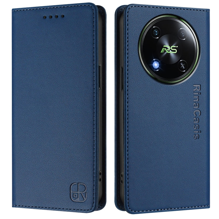 Funda de Cuero Rfid para Teléfono Itel Rs4/S666Ln Rc01 con Doble Pliegue y Succión Magnética (Azul Oscuro)