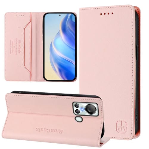 Funda de Cuero Rfid con Doble Pliegue y Succión Magnética para Teléfono Itel S18/Vision 5 Rc01 (Rosa)